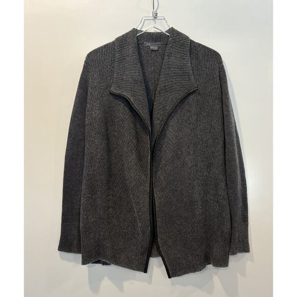 Vince Wool Cashmere Blend Leather Trim Open Front Cardigan Sweater Womens XS (D) - Picture 2 of 6